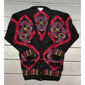 Roberta Frost Hand Knitted Cardigan Sweater Womens Medium Multicolor 100% Cotton